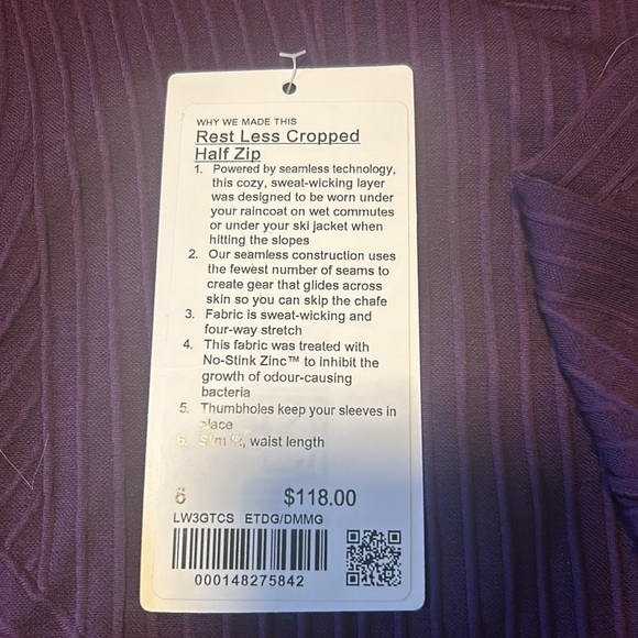Lululemon size 6: Rest Less Cropped Half Zip - Picture 2 of 4